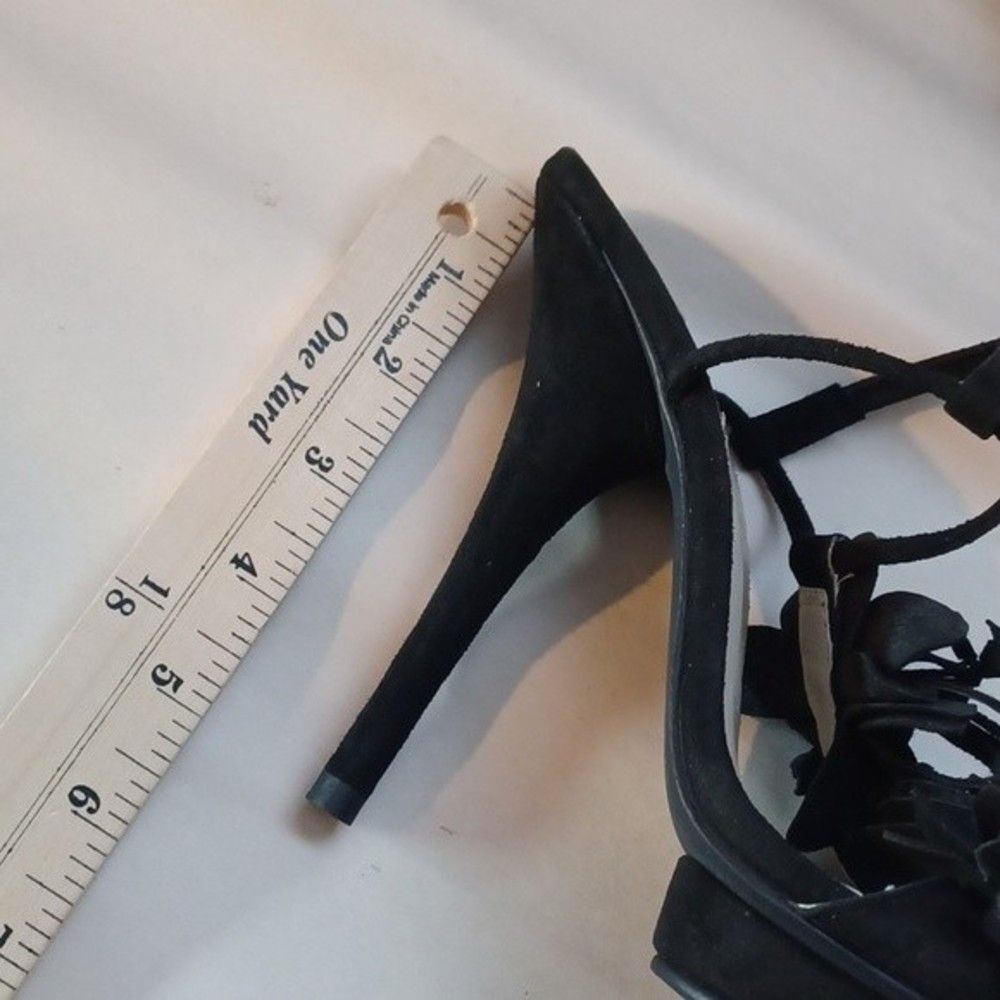 Colin Stuart Black Slingback Suede Flower Heels Sandals - Picture 15 of 16
